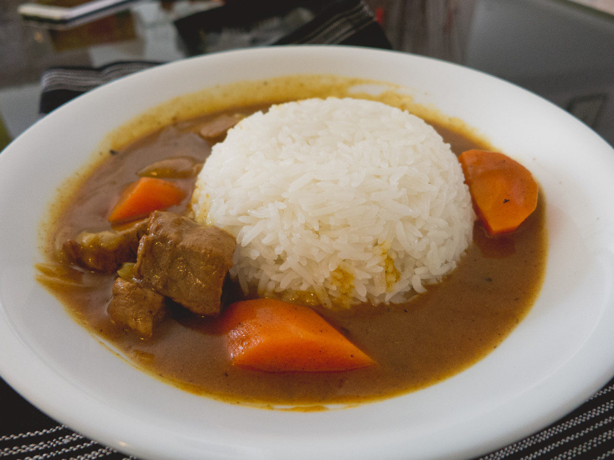 Japanese curry with overcooked steak